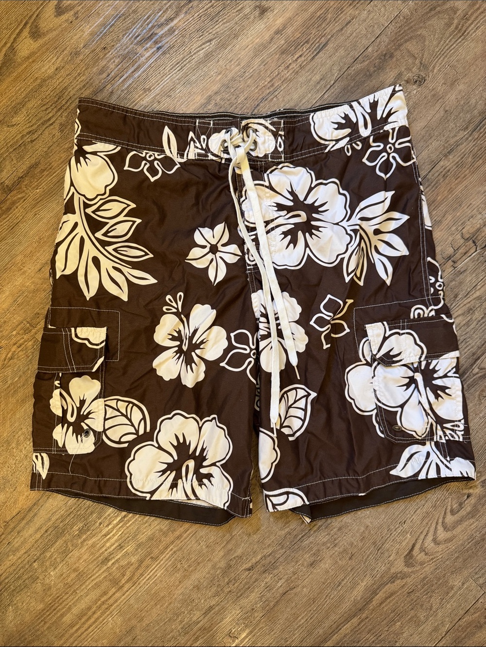 Merona Brown and White Floral Men's Board Shorts